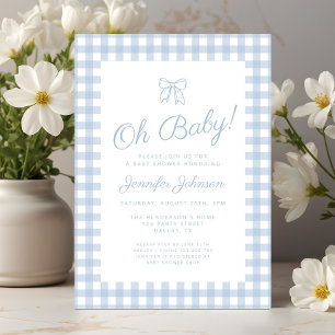 Cute Blue Coquette Bow Boy Baby Shower Invitation