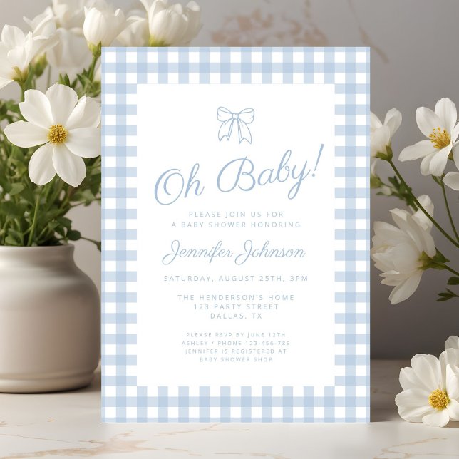 Cute Blue Coquette Bow Boy Baby Shower Invitation (Cute Blue Coquette Bow Boy Baby Shower Invitation)