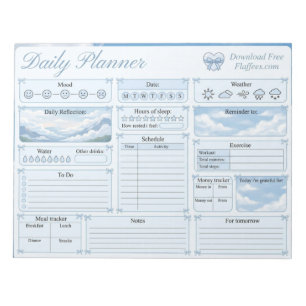 Cute Blue Coquette Sky Daily Planner Notepad
