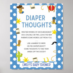 Cute Blue Cowboy Baby Shower Game Sign