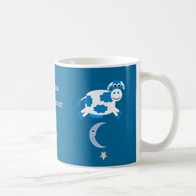 Cute Blue Cows Jumping Over The Moon Coffee Mug (Right)