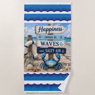 Cute Blue Crab Ocean Beach Towel