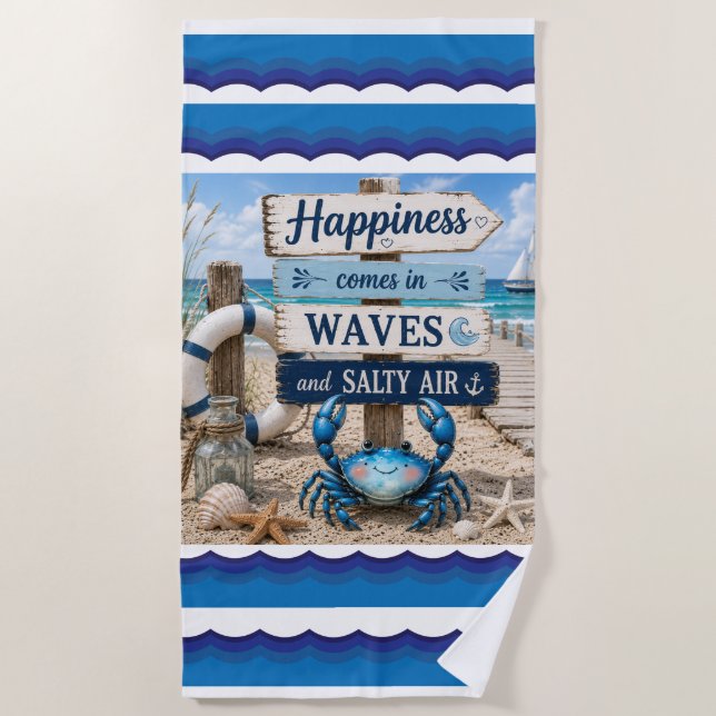 Cute Blue Crab Ocean Beach Towel (Front)