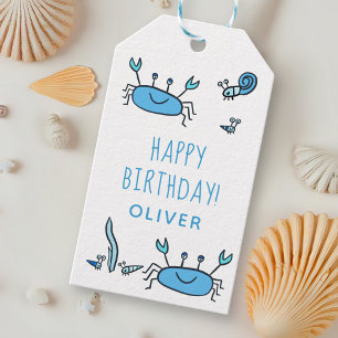 Cute Blue Crab Sea Animals Boy Happy Birthday Gift Tags