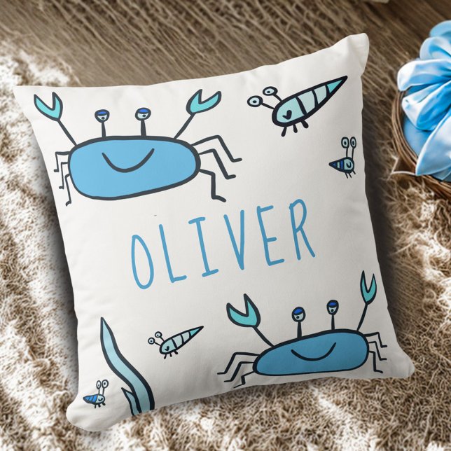 Cute Blue Crab Sea Animals Boy Name Cushion (Creator Uploaded)