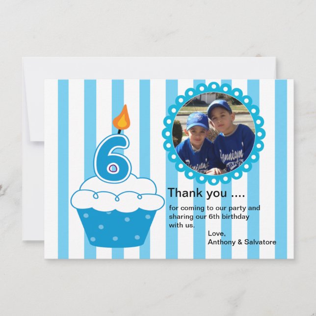 Cute Blue Cupcake Photo Thank You Card (Front)