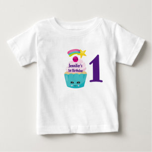 Cute Blue Cupcake with Kawaii Face 1st Birthday Baby T-Shirt