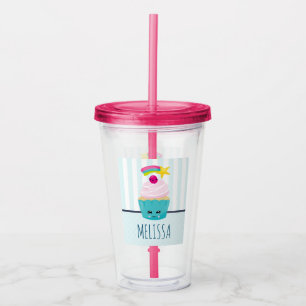 Cute Blue Cupcake with Kawaii Face Acrylic Tumbler