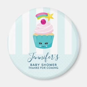 Cute Blue Cupcake with Kawaii Face Baby Shower Magnet