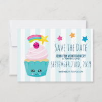 Cute Blue Cupcake with Kawaii Face Birthday