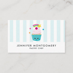 Cute Blue Cupcake with Kawaii Face Business Card