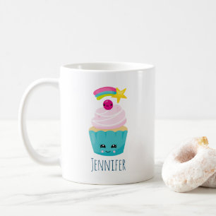 Cute Blue Cupcake with Kawaii Face Coffee Mug