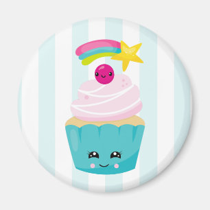 Cute Blue Cupcake with Kawaii Face Magnet