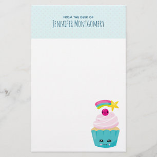 Cute Blue Cupcake with Kawaii Face Stationery