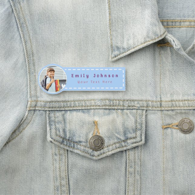 Cute Blue Custom Kid Name & Photo  Tag (In Situ)