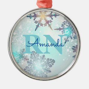 Cute Blue Custom Personalized Name RN Nurse Metal Tree Decoration