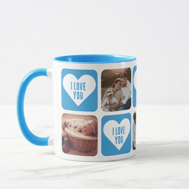Cute Blue Custom Photo I Love You Mug (Left)