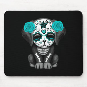 Cute Blue Day of the Dead Puppy Dog Black Mouse Mat