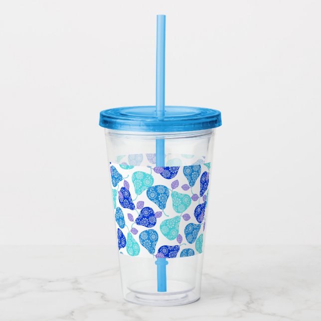 Cute blue decorative pears pattern acrylic tumbler (Front)