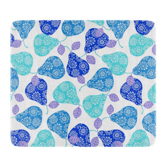 Cute blue' decorative pears pattern cutting board (Front)