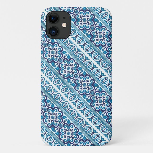 Cute blue decorative ukrainian patterns design Case-Mate iPhone case (Back)