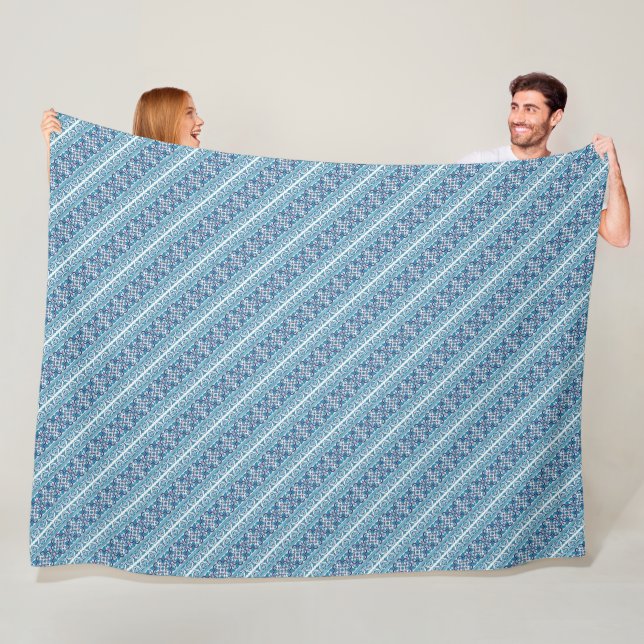 Cute blue decorative ukrainian patterns design fleece blanket (In Situ)