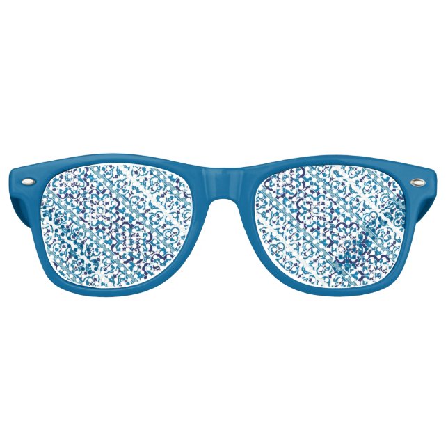 Cute blue decorative ukrainian patterns design retro sunglasses (Front)