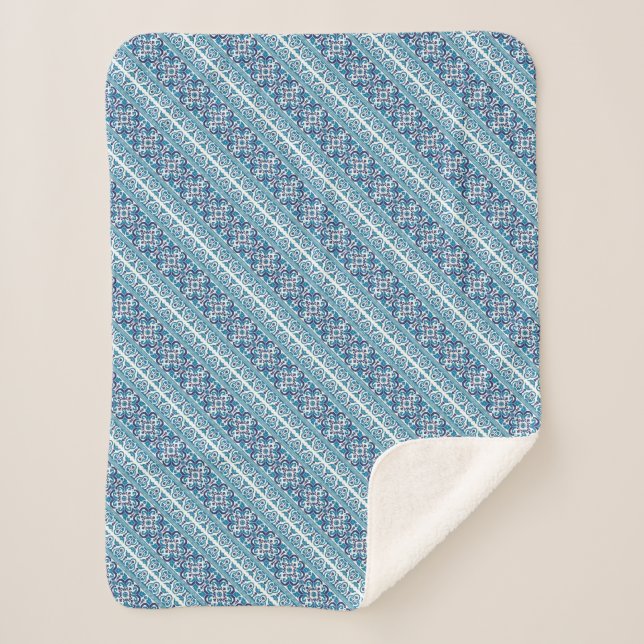 Cute blue decorative ukrainian patterns design sherpa blanket (Front)