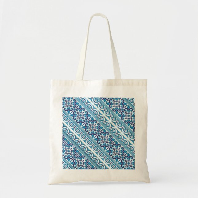 Cute blue decorative ukrainian patterns design tote bag (Front)