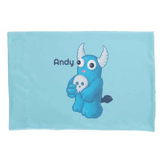 Cute Blue Demon - Fun Whimsigoth Kids Name Pillowcase (Front)