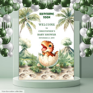 Cute Blue Dino Baby Shower Backdrop Hatching Soon Tapestry