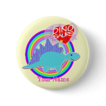 Cute Blue Dino I love Dinosaurs Your Name Button