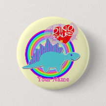 Cute Blue Dino I love Dinosaurs Your Name Button
