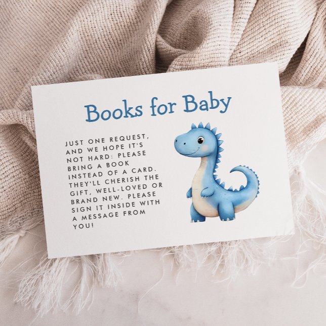 Cute Blue Dinosaur Baby Shower Books for Baby Enclosure Card (Creator Uploaded)