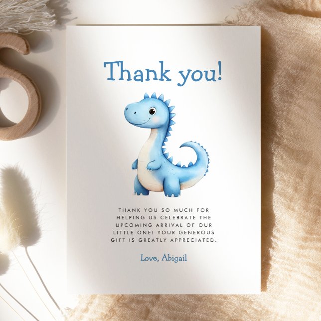 Cute Blue Dinosaur Baby Shower Thank You Card (Creator Uploaded)