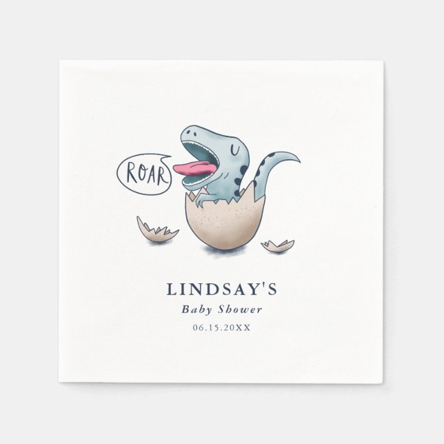 Cute Blue Dinosaur Boy Baby Shower Napkin (Front)