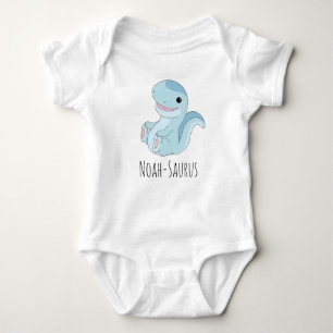 Cute Blue Dinosaur Custom Name - Saurus  Baby Bodysuit