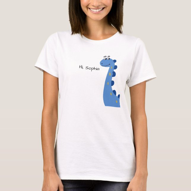 Cute Blue Dinosaur - Custom Name Sophia T-Shirt (Front)
