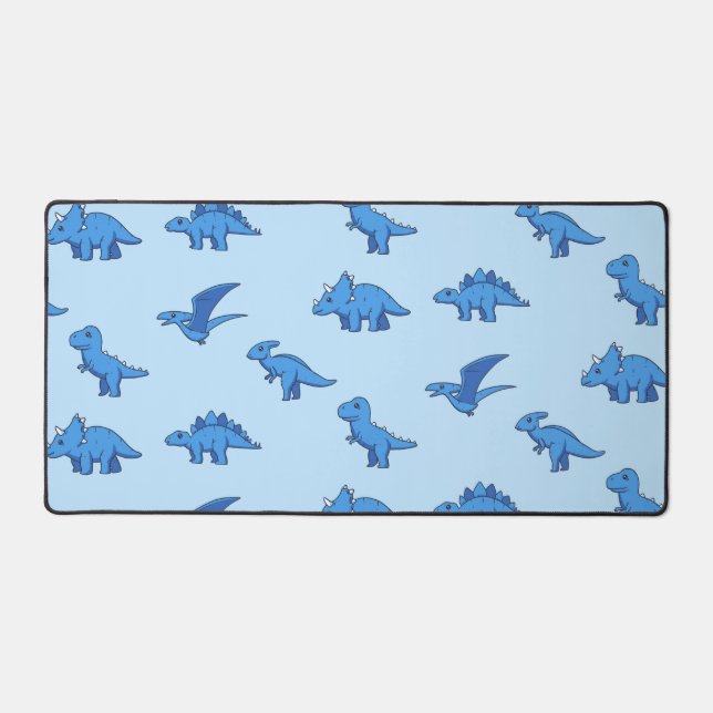 Cute Blue Dinosaur Desk Mat (Front)