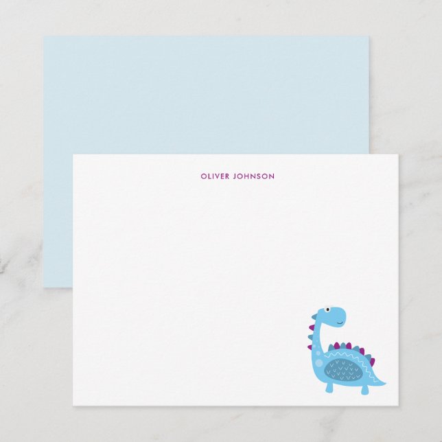 Cute blue Dinosaur Kids thank you  (Front/Back)