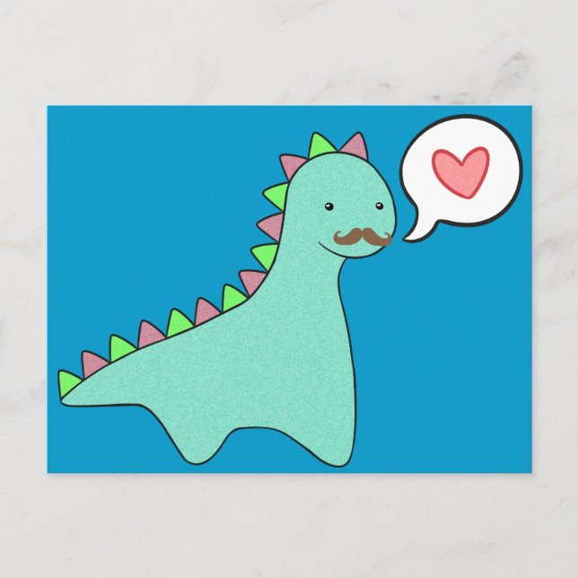 Cute Blue Dinosaur Moustache Postcard (Front)