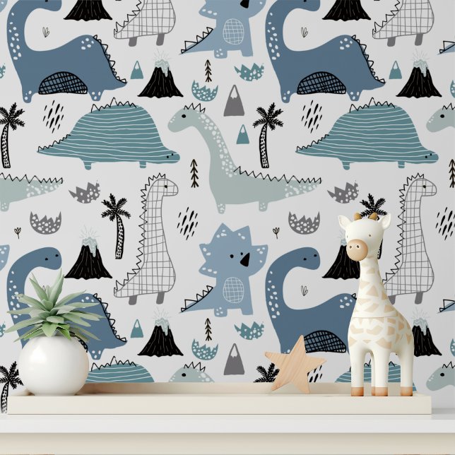 Cute Blue Dinosaur Nursery Peel and Stick Wallpaper (Creator Uploaded)
