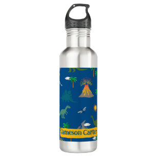 Cute Blue Dinosaur Pattern Wildlife Plants Name 710 Ml Water Bottle