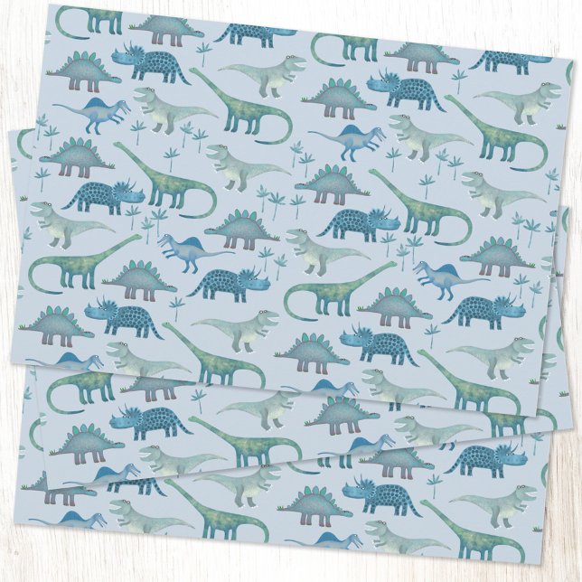 Cute Blue Dinosaur Pattern Wrapping Paper Sheet (Creator Uploaded)