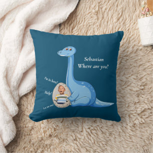 Cute blue dinosaur photo  cushion