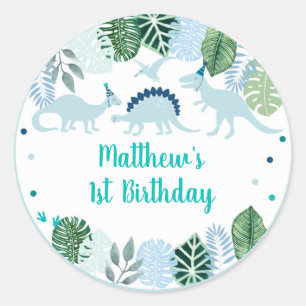 Cute Blue Dinosaur Safari Birthday Classic Round Sticker