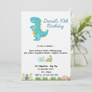 Cute Blue Dinosaur Theme Invitation