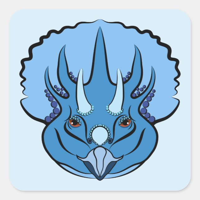 Cute Blue Dinosaur Triceratops Square Sticker (Front)