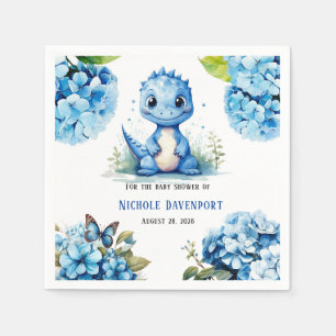 Cute Blue Dinosaur with Florals Boy Baby Shower Napkin