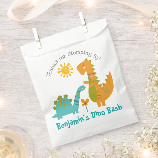 Cute Blue Dinosaurs Kawaii Boy Birthday Thank You Favour Bags (Clipped)